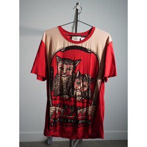 Gucci Cat Print "L'Aveugle Par Amour" Tee Shirt Red & Beige